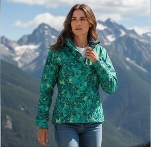 The North Face Printed Antora Raincoat Jacket Neon Green and Teal Rare NWOT